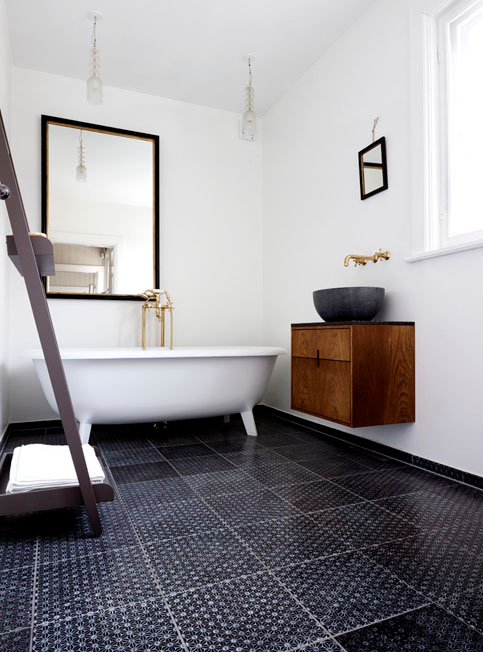 minimalist sparkling bathroom with gorgeous tile