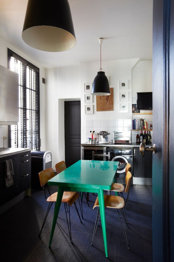Sarah Lavoine's home in Paris via carnet-interior. Vibrant turquoise table.