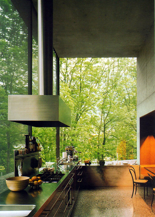 Kitchen with a beautiful view of trees